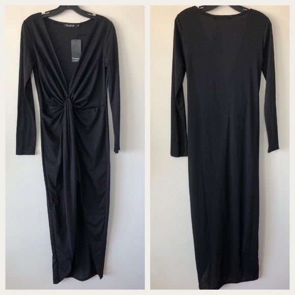 Onayaya Black Maxi Dress with Front Opening Sz Lg - Picture 1 of 7